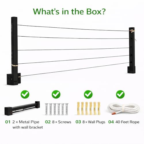 Image of APPLICE Metal Wall Mounted Foldable Cloth Drying Stand for Balcony - Heavy Duty 5 Layer (40 Feet Rope) | Wall Mount Cloth Drying Stand | Clothes Drying Hanger Stand (Black)