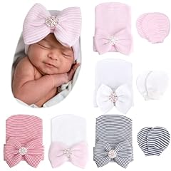 5 Bow Hats + 3 Pairs Mittens / 0-3 Months (Set G)