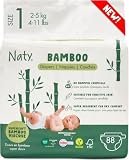 Naty Bamboo - Pannolini per Bambini in Viscosa di Bambù – Morbidezza e tocco setoso, Pannolini a base vegetale, Dermatologicamente testati per pelli sensibili e super assorbenti (Taglia 1, 88 pezzi)