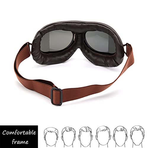kucehiup Vintage Aviator Goggles Motorcycle Goggles (Copper frame Smoke lenses)