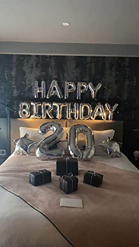 Silver Happy Birthday Balloons Banner 16 Inch - Birthday Decorations, Simple Party Room Decor Letters For Adults, Kids, Girl, Boy, Women, Men #TOP2