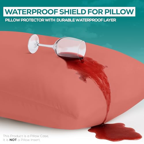 Image of Utopia Bedding Premium 100% Waterproof Pillow Protectors with Zipper Standard Size (Set of 2), Bed Bug and Dust Mite Proof Zippered Pillow Covers, Pillow Encasement Cases, Coral