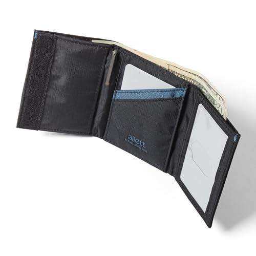 Allett Trifold Wallet, Jet Black | Nylon, RFID Blocking | Slim, Minimalist, Water Resistant, Thin, Front Pocket | Holds 2-12 Cards, Flat Bills, Receipts & Coins | For Men & Women2