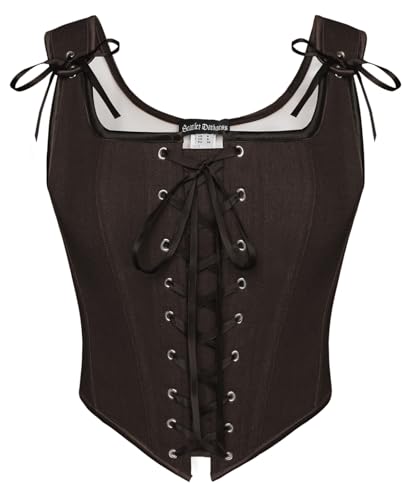 SCARLET DARKNESS Women Renaissance Corset Top Vintage Lace Up Medival Peasant Vest for Corset Dress Dark Brown 10
