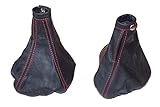Für Alfa Romeo 156 Baujahr 1998–02 Gear & Handbremsmanschette schwarz italienisches Leder roter Naht
