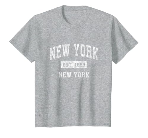 New York New York NY Vintage Established Sports Design T-Shirt, Youth, Heather Grey, Large