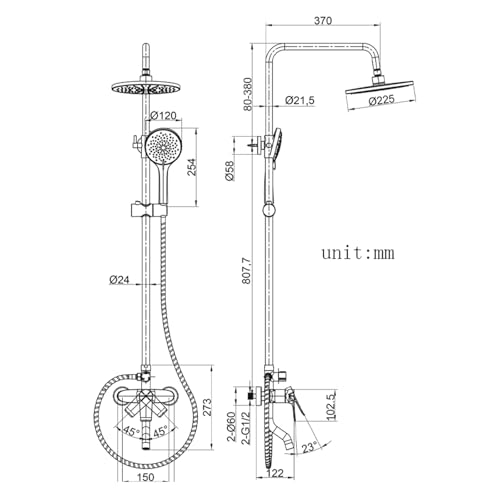 Ensemble mitigeur de douche mural complet en laiton G1/2 argent