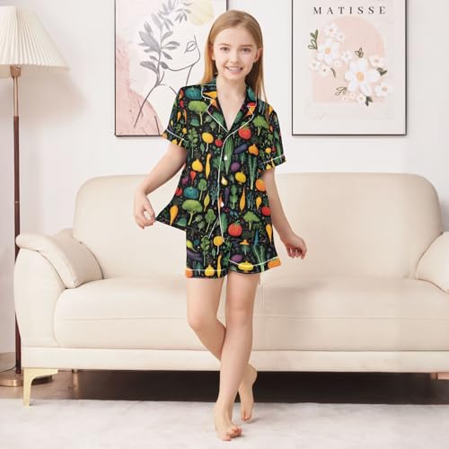 senya Cartoon Vegetables and Fruits Satin Summer Pajama Sets Silk Short Sleeve Button Down Sleepwear4