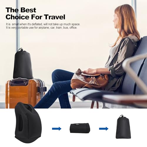 Senders Inflatable Travel Pillow Neck Pillow Lightweight Quick Pack for Airplane Train Car Quick Inflation and Deflation Travel Camping Neck Support Pillow (Black) - Image 2
