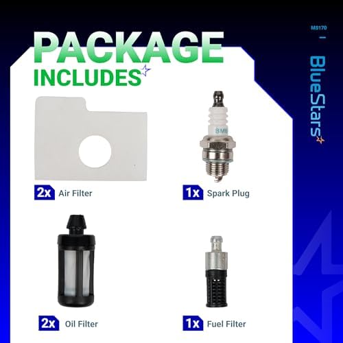 BlueStars MS170 MS180 Air Filter Tune-Up Kit - Compatible with STIHL MS 170 MS 180 017 018 Chainsaw 1130 124 0800 with Spark Plug Fuel Filter Oil Filter - 2