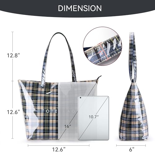 Image of KALIDI PVC Zipper Tote Bag, Jelly Kraft Paper Beach Bag Large Hobo Carry All Travel Shopping Handbag Plastic Shoulder Bag
