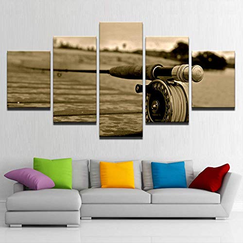 Canne à pêche peinture sur toile salon triptyque chic 40x100