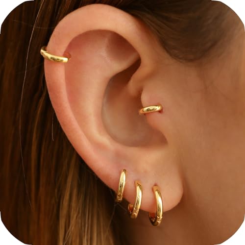 925 Sterling Silver Small Hoop Earrings for Women,Gold or Silver,14K Gold Plated Tiny Huggie Earrings fit Cartilage,Helix,Tragus,Earlobe Piercing Jewelry,Lightweight&Hypoallergenic,5mm/6mm/7mm/8mm/9mm