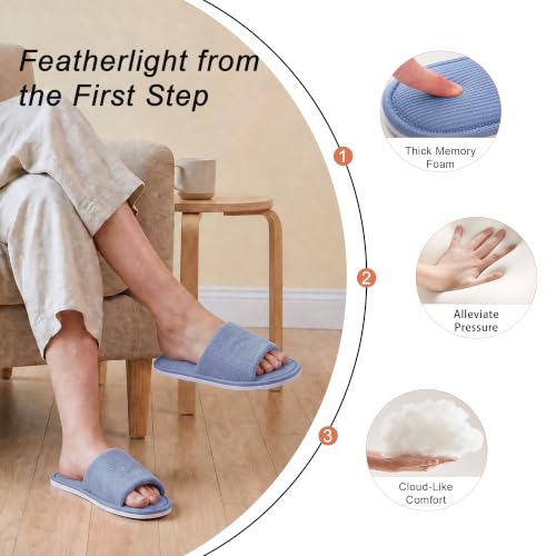 Image of Women's Open Toe House Slippers - Breathable Waffle Fabric, Memory Foam Cushioning, Slip-On Summer Indoor Slippers, Non-Slip TPR Sole, Easy Care
