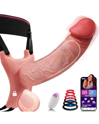 Strap-On Penis Sleeve Sex Toys - FYSHAVO 5IN1 Hollow Strap On Dildo Male Vibrator Realistic Cock Sleeve Adult Toy with Upgraded APP Remote Control Vibrating Cock Ring Sex Toys for Men Couples