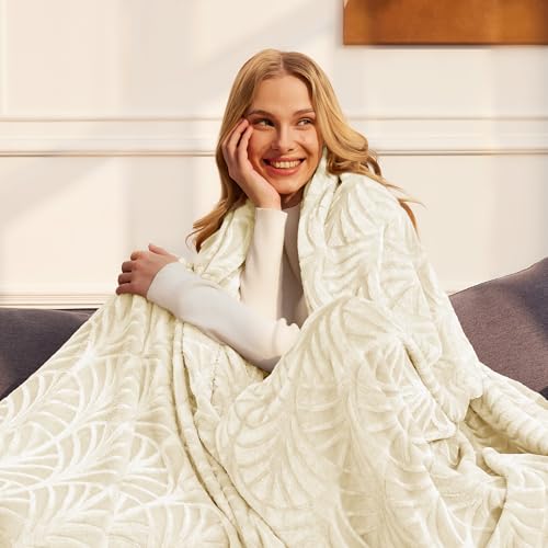 Whale Flotilla Flannel Fleece King Size Blanket for Bed, Soft Fluffy Velvet Bedspread Coverlet with Decorative Vintage Pattern for All Season, Warm and Lightweight, 90x104 Inch, Ivory