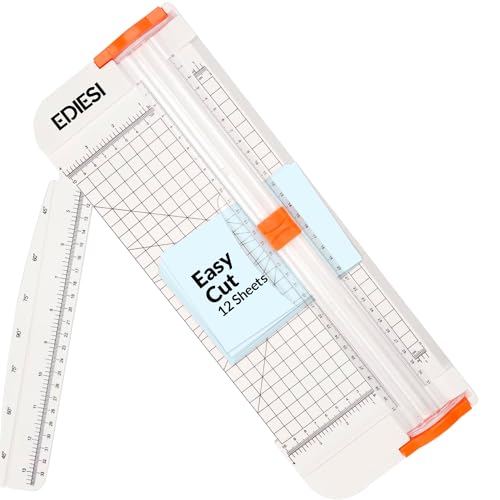 Ediesi, Papierschneider, A4, Schere, Cutter, höchste Präzision, automatische Arretierung, mit Verlängerungslineal, für Papier, Fotos, Coupons und Etiketten (Weiß)