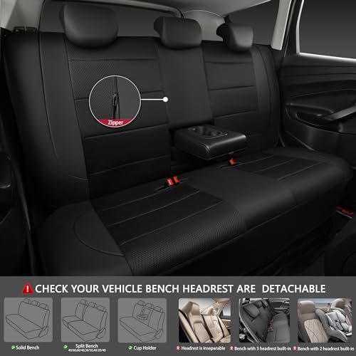 Image of CAR PASS Leather Back Seat Cover, Breathable Mesh Universal Bench Seat Cover, Super 5mm Composite Sponge Inside, Airbag Compatible Fits Most Automotive, Cars, SUVs, Trucks, and Vans (Rear, Black)