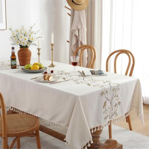 Nappe rectangulaire à pompons en coton et lin lavable pour table basse - 5