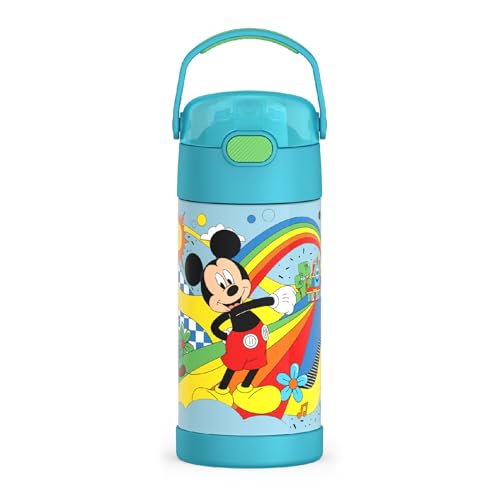 Image of THERMOS FUNTAINER Water Bottle with Straw - 12 Ounce - Kids Stainless Steel Vacuum Insulated Water Bottle with Lid, Mickey Mouse