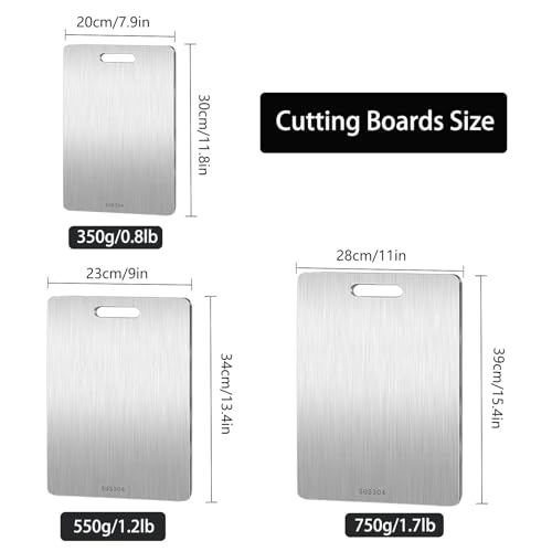 Set de 3 Tablas de Cortar de Acero Inoxidable, 2 caras, para Cocina, 15.3"x11", 13.4"x9", 11.8"x7.9" miniatura 2