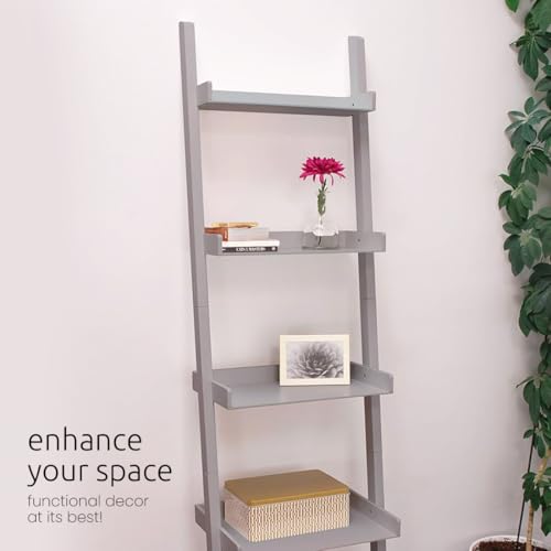 Kiera Grace Providence Hadfield 5-Tier Ladder Shelf, Leaning Bookshelf and Storage Shelf, Modern Living Room Furniture, Display Shelf for Home and Office, 66" H x 18" W, Cloud Gray by Kiera Grace - Image 3