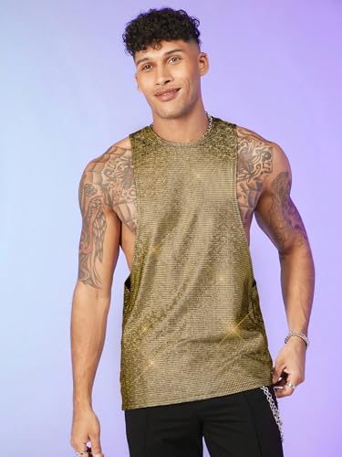 WDIRARA Men's Metallic Glitter Sequin Tank Tops Cut Out Round Neck Party Club Sleeveless Tops4