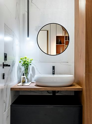 Image of Ali.G.I Round Mirror for Bathroom, Dressing Room, Black Frame Mirror for Bedroom, Living Room or Entryway Decorative Mirror. (Black, 16 inch)