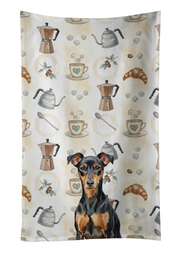 Caroline's Treasures Manchester Terrier Coffee Bar Kitchen Towel Velour Plush Front and Cotton Loop Back Machine Washable