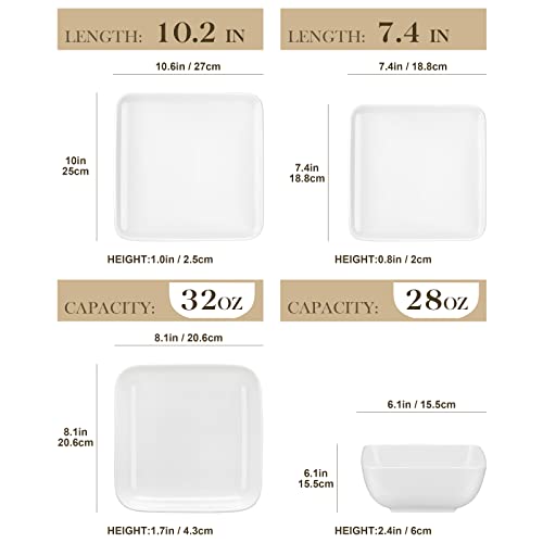 Malacasa 24 Piece Ivory White Square Dinnerware Sets For 6 Bundle With 16 Piece Plates And Bowls Sets For 4, Series Ivy #TOP1