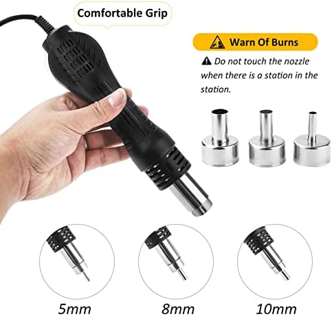 YORKING 858D Hot Air Rework Station 220V SMD High Efficiency Soldering Repair Soldering Station Low Noise Hot Air 3 Nozzles Rework Tool (Black)