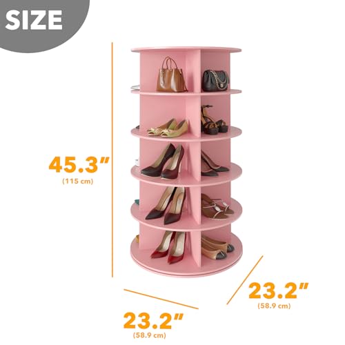SpaceAid 5 Tier Rotating Shoe Rack Tower, Spinning Shoe Display Lazy Susan, Revolving 360 Shoe Rack Storage Round Carousel, Vertical Handbag Rotate Shoes Closet Organization (5-Tier Pink)