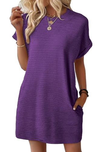Image of EVALESS Womens Summer Dresses 2026 Fashion Short Sleeve Cute Spring Mini Dress Crewneck Casual Beach Vacation Dresses
