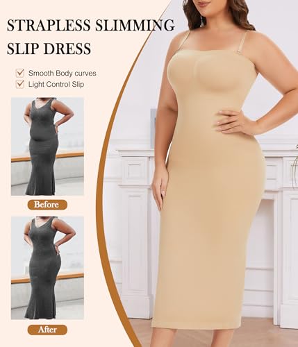 Strapless Shapewear Slip for Women Under Dresses Tummy Control Dress Slips Plus Size Seamless Full Body Shaper4