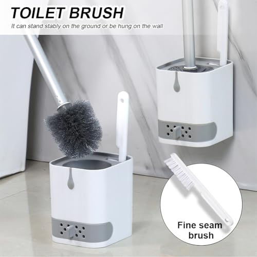 Image of Toilet Bowl Brush and Holder,Toilet Brush with Crevice Cleaning Brushes,No Dead Corner Clean Wall Mounted Compact Toilets Brushes Set,Durable Bristles for Bathroom,RV(White Grey)