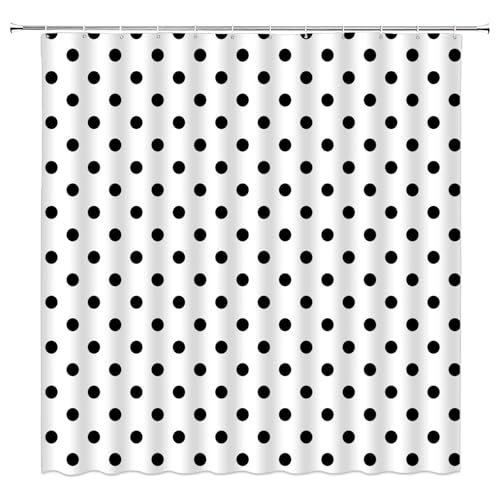 AEMBEE Polka Dot Shower Curtain Black White Retro Spot Vintage Fabric Decorative Bathroom Curtains with Hooks,70" Wx70 H