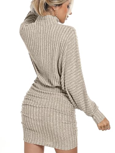 Motarto Women's Bodycon Sweater Dress Long Sleeve Turtleneck Lantern Sleeve Knit Mini Dress Fall Winter Party Casual3