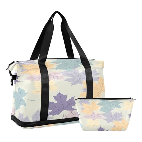 Watercolor Maple Leaf Gym Bag for Women Sport Travel Duffel Bag Shoulder Weekender Overnight Bags with Wet Pocket & Shoe Compartment