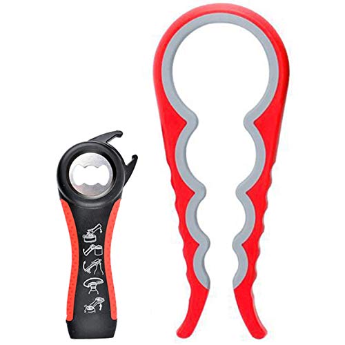 Gzlt Jar Opener For Seniors With Arthritis,Jar Opener For Weak Hands,5-In-1 Bottle Opener,4-In-1 Can Opener… (Red) #TOP2