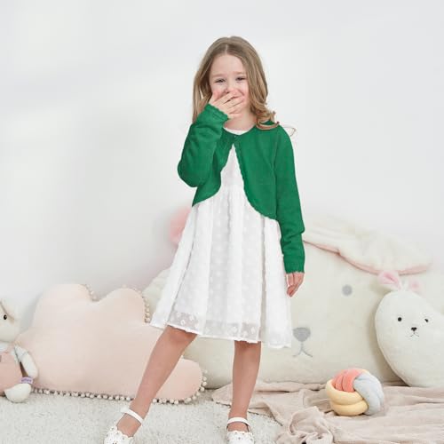 Image of Girls Cardigan Bolero Ruffle Open Front Button Cover-Up 3-12Y | Soft Cotton Blend Knit Long Sleeve Classic Crew Neck Breathable Durable No Shedding School Uniform Casual Outdoor Play Black