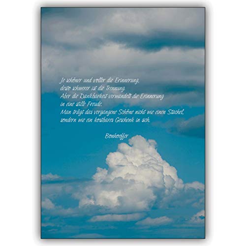 Im 5er Set: Tröstende Bonhoeffer Trauerkarte: Je schöner und voller die Erinnerung. • Beileids Karten Set im Trauerfall zum Kondolieren im Sterbefall, nach Beerdigung Cover