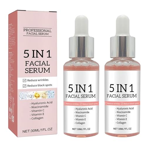 5 in 1 Face Serum, Vitamin C 30% Serum for Face,Face Serum for Women,Hydrating Serum,Fade Fine Lines & Anti Wrinkle & Dark Spot Remove,Face Oil Anti-Ageing,With Niacinamide & Hyaluronic Acid (30ml, 2)