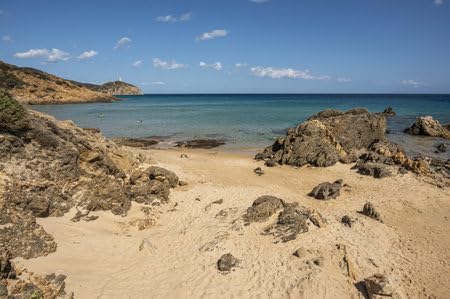 adrium Cuadro de madera de 80 x 50 cm: hermosa playa de Chia, en el sur de Cerdeña, con arena blanca y aguas transparentes y turquesas (244824845)