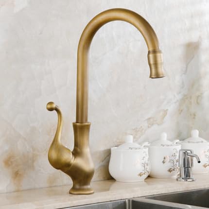 ZYCHSJXA Kitchen Faucets Deck Mounted Mixer Tap 360 Degree Crane Antique Brass Faucet Rotation Spray