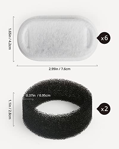 Image of Cat Water Fountain Filters, 6 Filters & 2 Foam Pads, for Steel Fountain