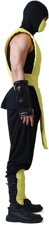 miccostumes Men's Ninja Costume Fighter Cosplay Yellow Suits Pants with Face Covering Halloween