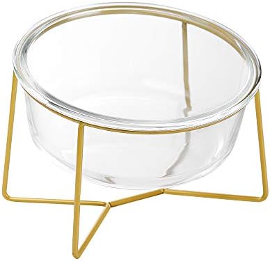 HCHLQLZ Small Glass Tilted Elevated Cat Dog Bowl Raised Cat Food Water Bowl Dish Pet Comfort Feeding Bowls with Gold iron stand