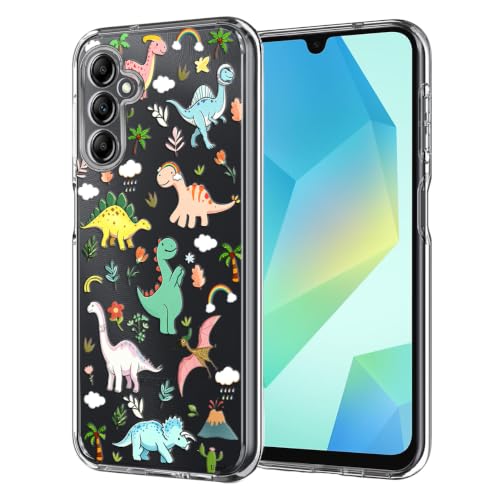 Unov Case Designed for Galaxy A16 5G / 4G, Crystal Clear Phone Case with [Anti-Slip Embossed Pattern], Shockproof Slim Protective [Anti-Yellowing TPU] Back Cover, Dinosaur Land