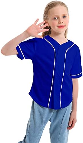 Mowbeat Boy's Baseball Button Down Jersey Kid's Short Sleeve Girls Hip Hop T Shirts Children's Sport Jersey Shirt Black