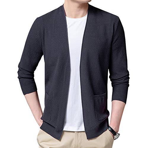 Womleys Mens Casual Open Front Long Sleeve Cotton Cardigan Sweater (Grey, X-Large)